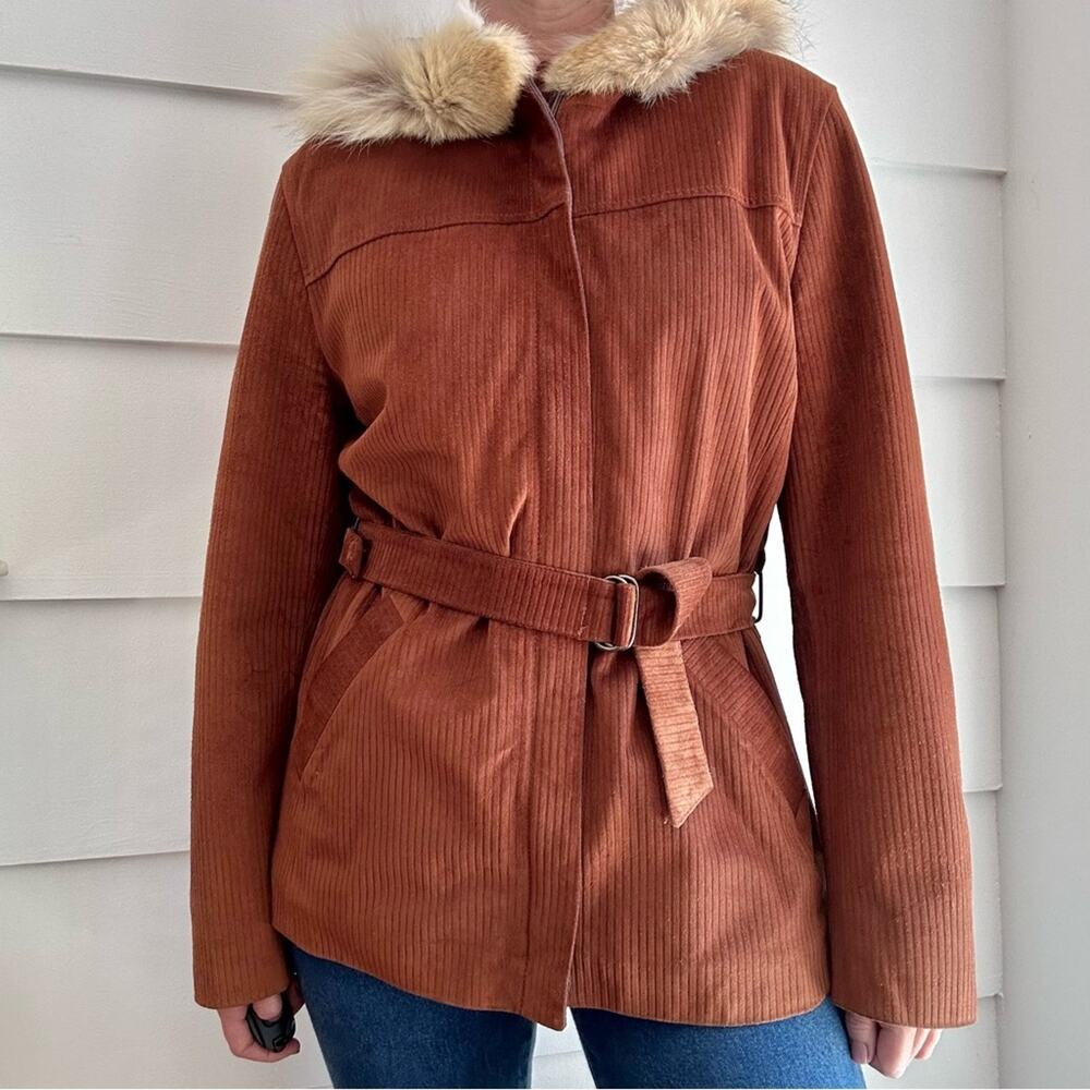 Philosophy di Alberta Ferretti Leather Suede Jacket with a Fur Trimmed Hood